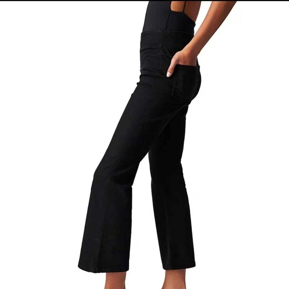Free People Women L In My Feelings Mid Rise Crop Boot Jean Black Bootcut Cropped